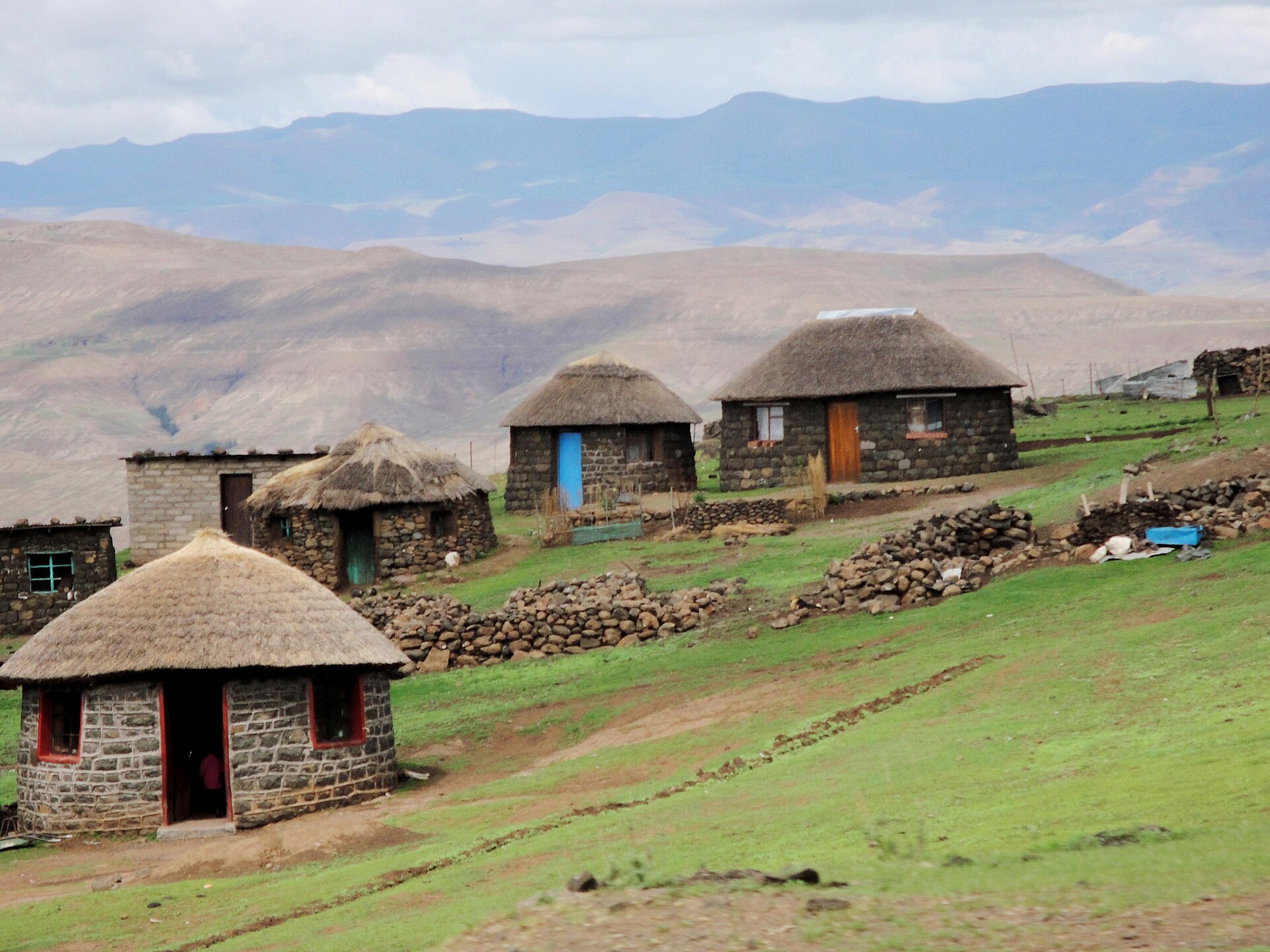 Photo of Basotho village in the Maluti, Thaba-Tseka District, Lesotho