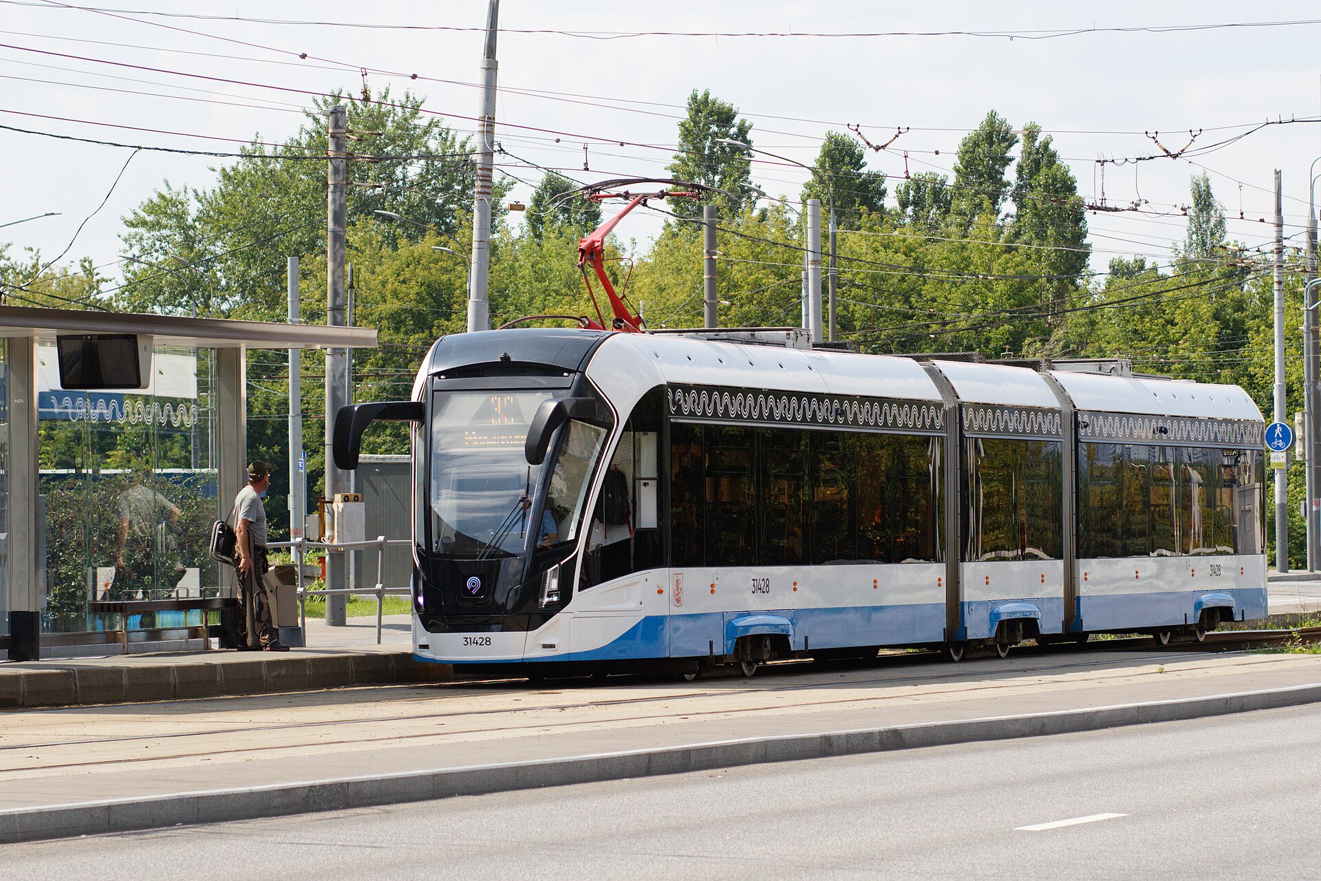 Photo of Tram stop with a Vityaz-M tram, Moscow, Russia